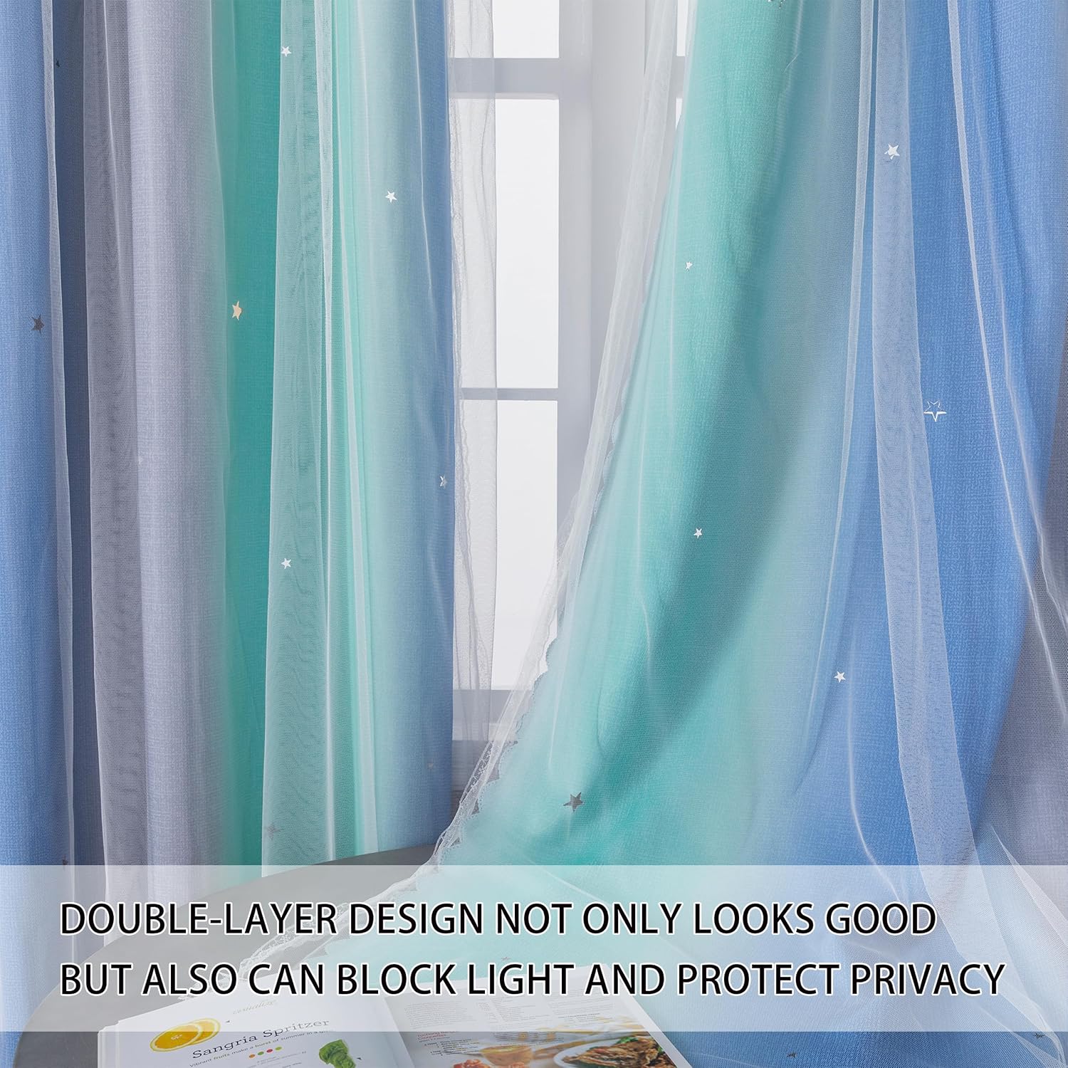 Addsomecolortolife XiDi Dream Star Blackout Curtains for Kids Rooms Girl Princess Curtain for Daughter Bedroom Window (Blue Green Grey, W52…