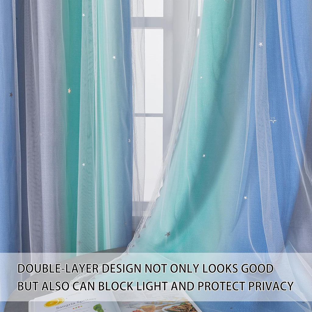 Addsomecolortolife XiDi Blue Blackout Curtains for Boy Rooms Green Curtains for Bedroom Grey Window W34 X L63 Blue