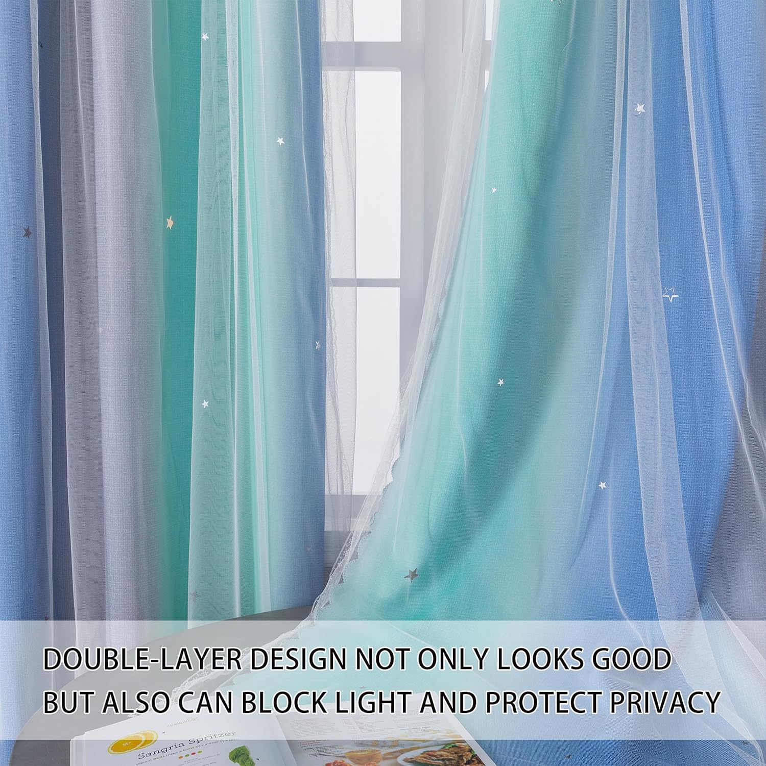 Addsomecolortolife XiDi Blue Blackout Curtains for Boy Rooms Green Curtains for Bedroom Grey Window W34 X L63 Blue