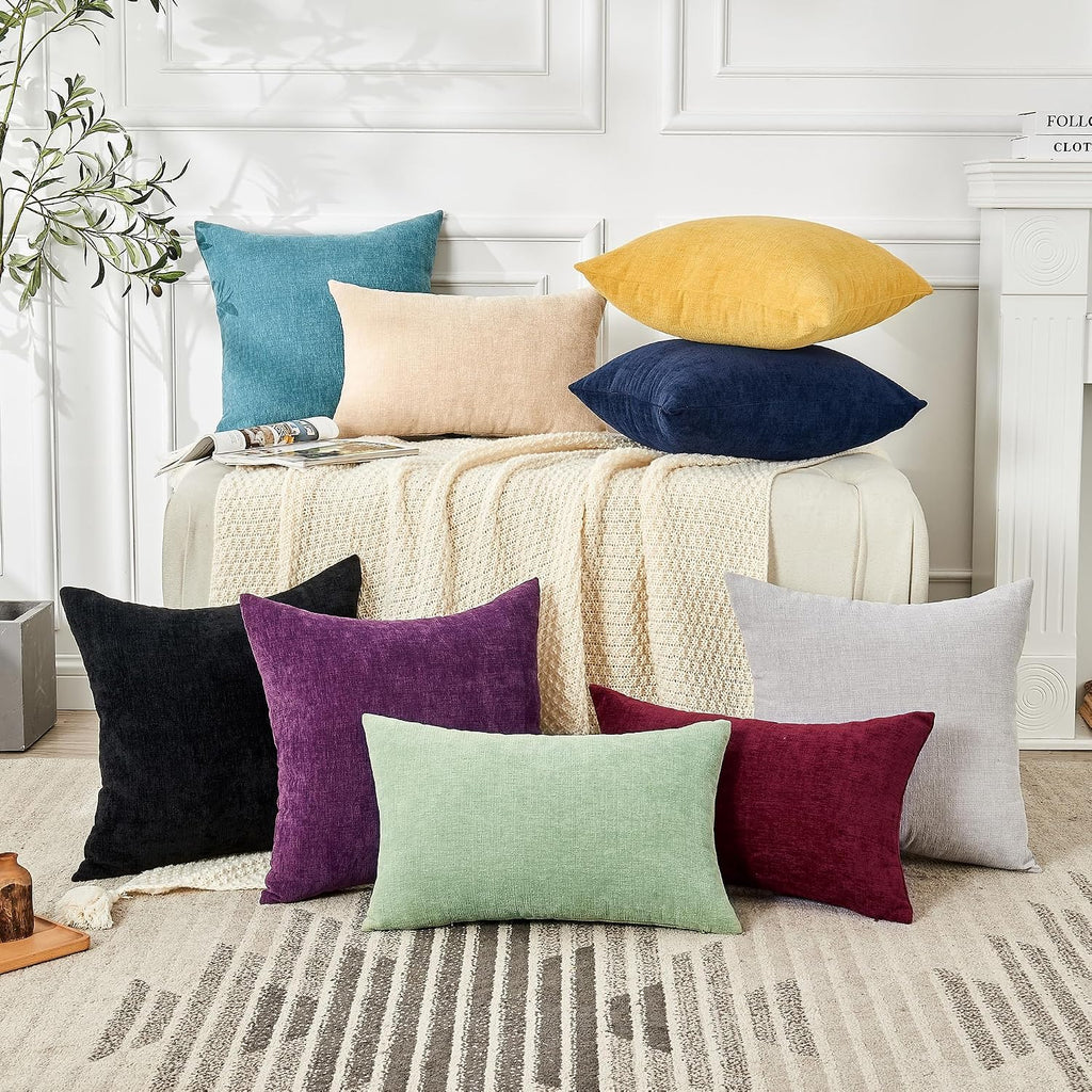 Gawamay Decorative Square Throw Pillow Covers 20"x20" Inch Set of 2, Super Soft Chenille Pillows Farmhouse Fall Pillowcase for Living Room…