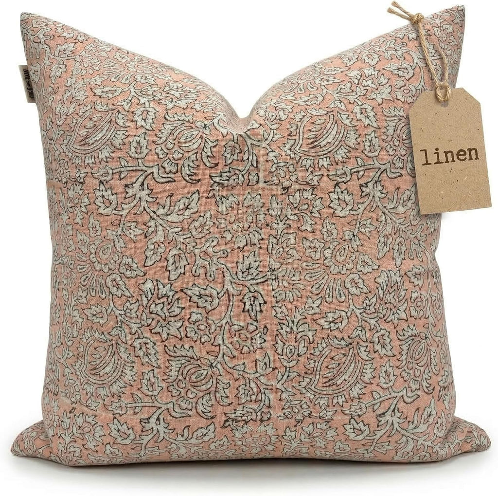 LineandLoop Linen Peach Pink Throw Cushion Covers 20x20 inch Pillow Farmhouse Style Spring Decorative Pillow Covers for Couch Living Room,…