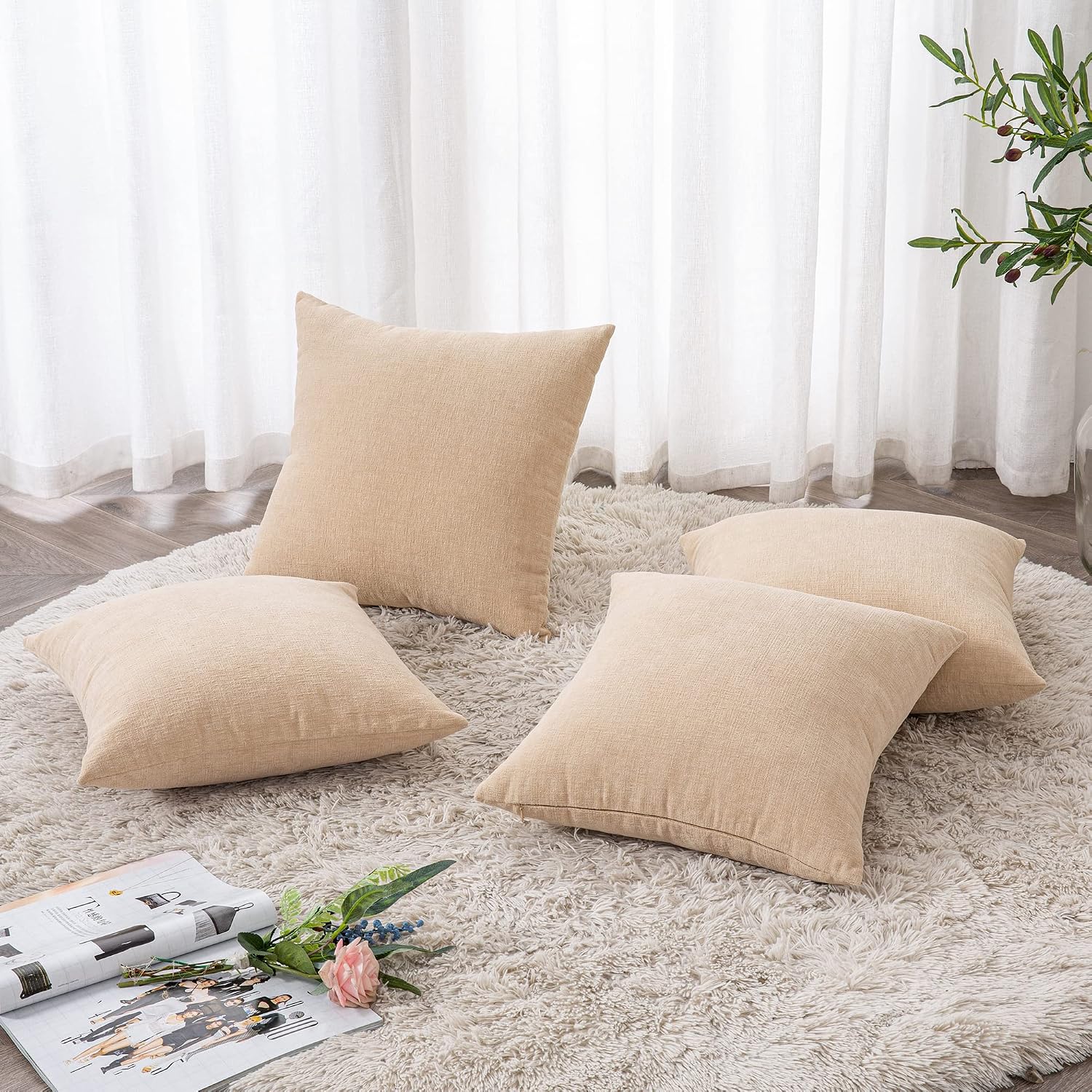 Gawamay Decorative Square Throw Pillow Covers 18"x18" Inch Set of 4, Super Soft Chenille Pillows Farmhouse Fall Pillowcase for Living Room…
