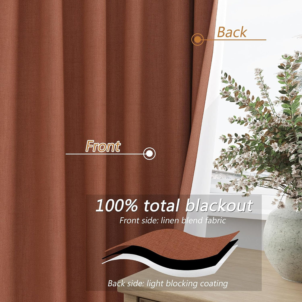 Guken Terracotta 100% Blackout Curtains 90 Inch Length 2 Panels Set Fall Curtains for Living Room Bedroom Back Tab Thermal Insulated Black…