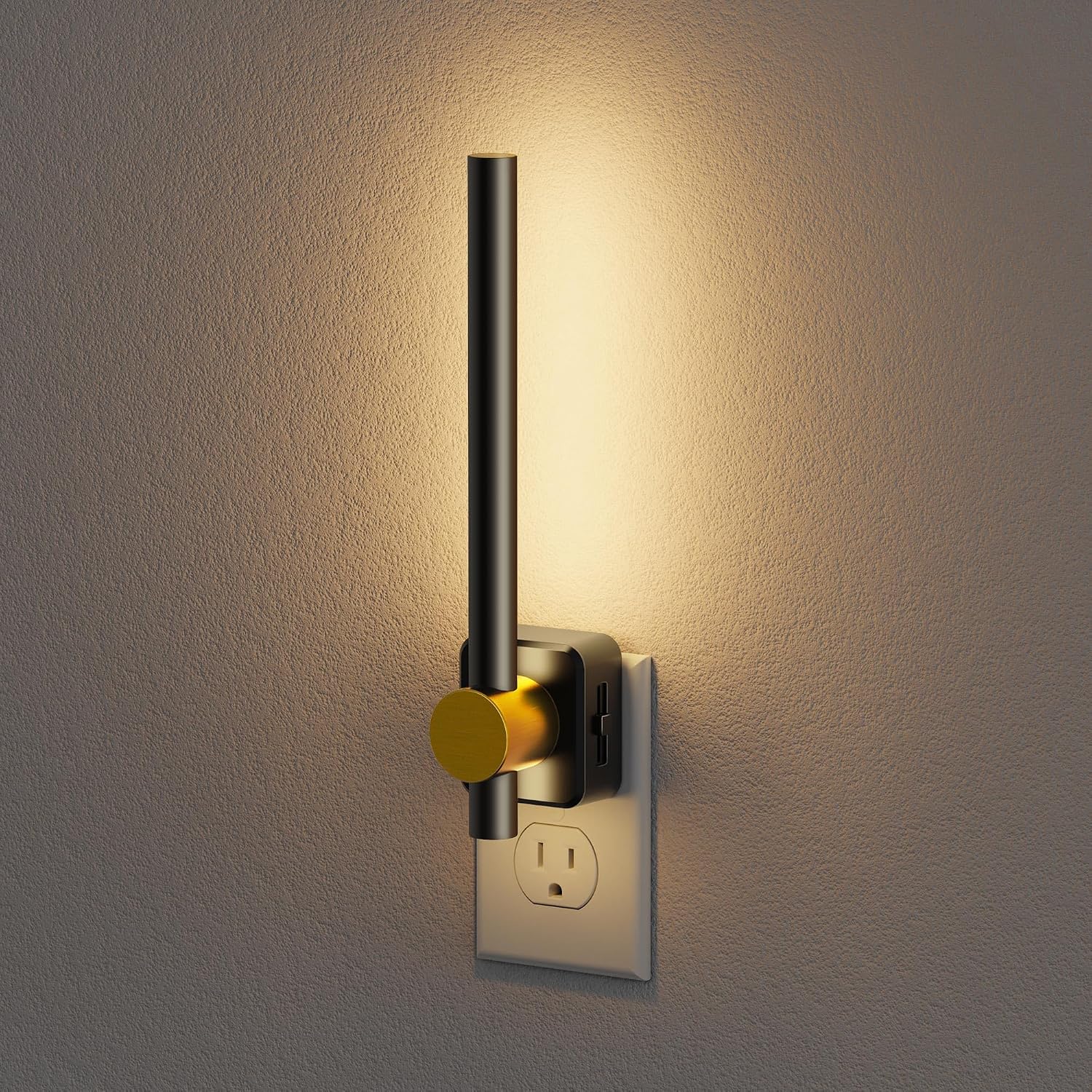 JandCase LED Night Light Plug into Wall, Dusk to Dawn Sensor, 0-200LM Dimmable LED Night Light, Bright Black and Gold Vanity Nightlight…