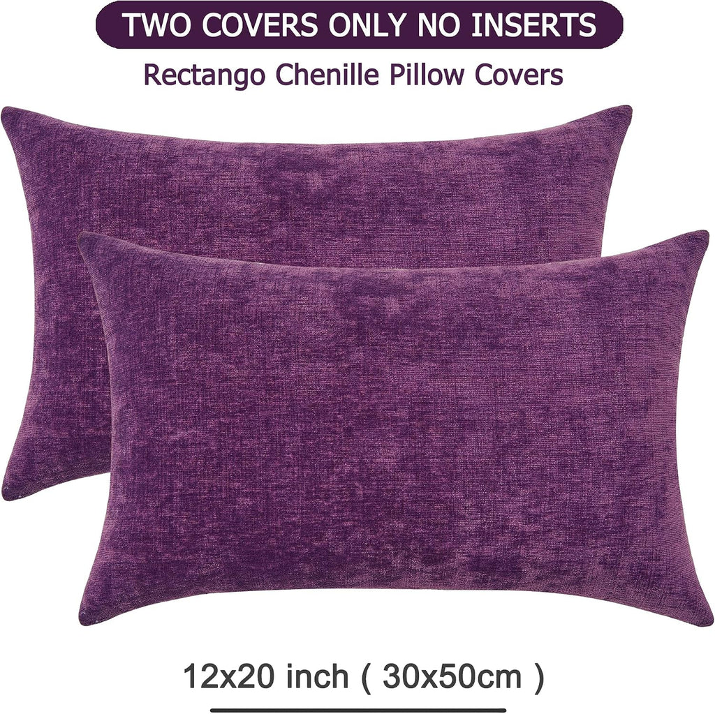 Gawamay Lumbar Pillow Decorative Rectangle Throw Pillow Covers 12"x20" Inch Set of 2, Super Soft Chenille Fall Pillowcase for Living Room B…