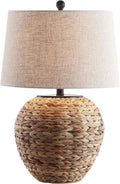JONATHAN Y 24.5" Natural Water Hyacinth Farmhouse Basket Table Lamp, Coastal Decor for Living Room Bedroom Nightstand, Light Gray Linen…