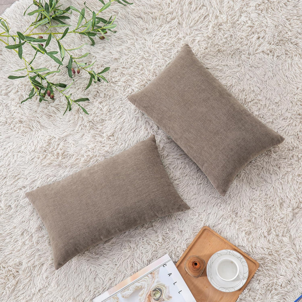 Gawamay Lumbar Pillow Decorative Rectangle Throw Pillow Covers 12"x20" Inch Set of 2, Super Soft Chenille Pillowcase for Living Room Bedroo…