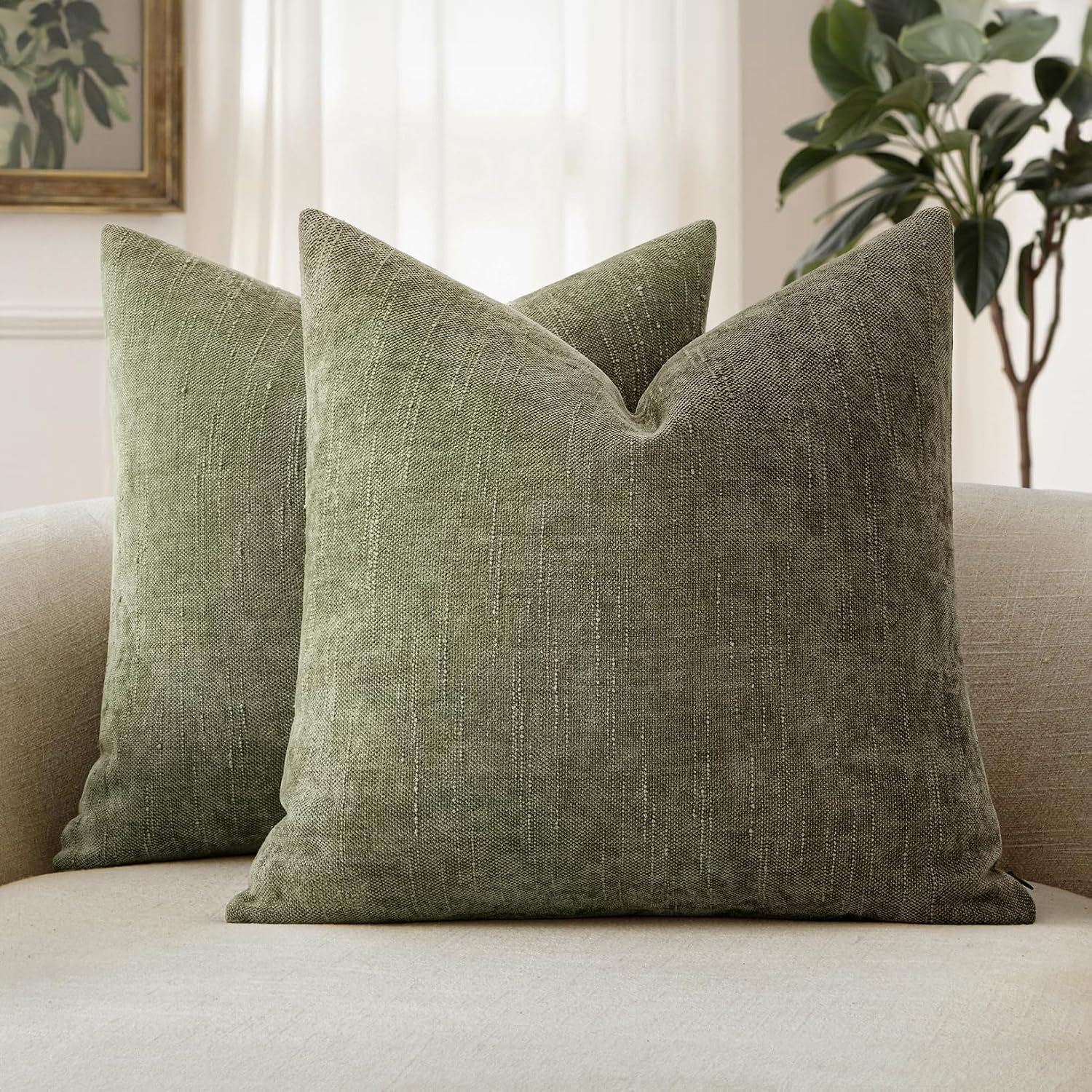 MIULEE Pack of 2 Decorative Throw Pillow Covers Soft Chenille Christmas Throw Pillows Solid Textured Cushion Covers for Spring Couch Sofa…