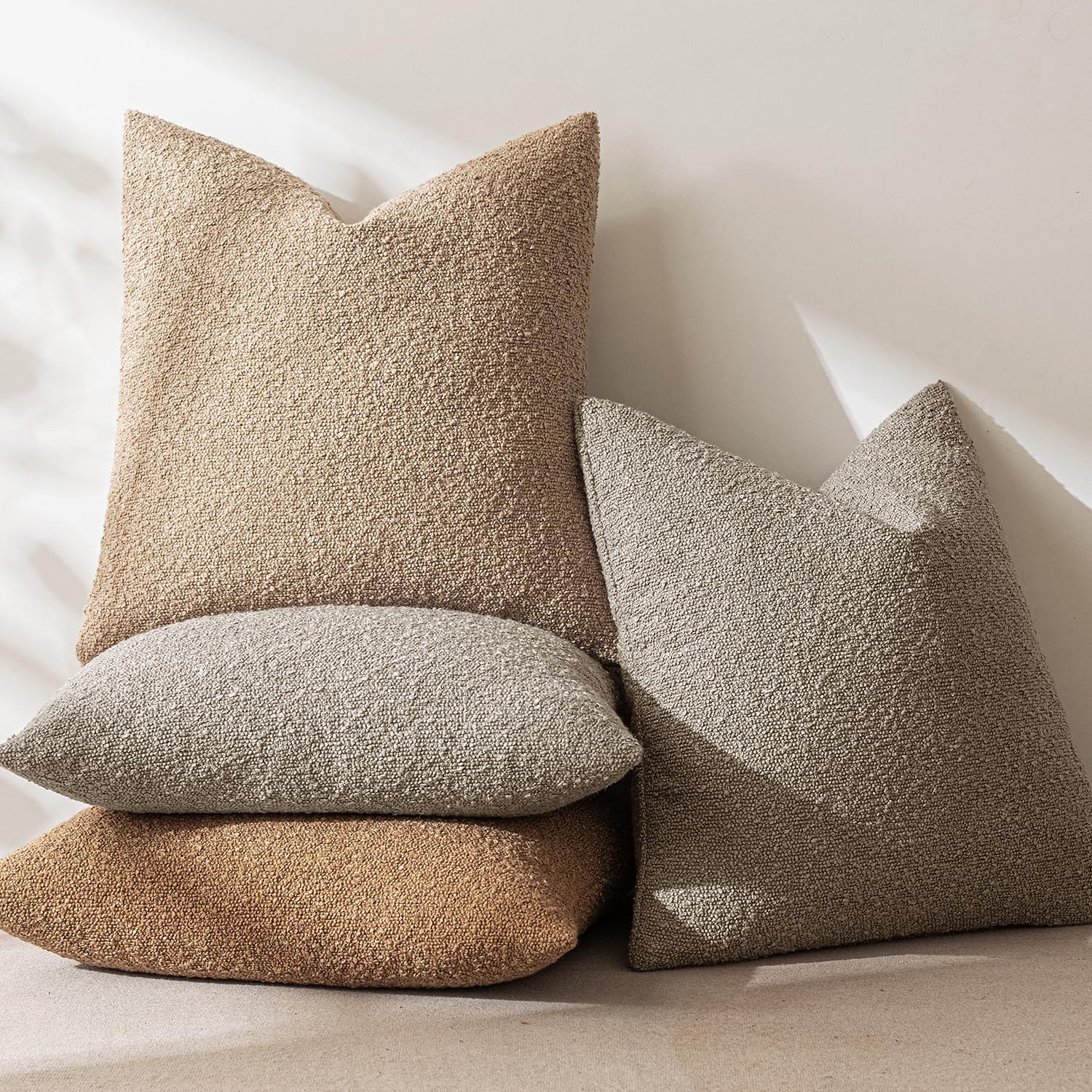 Miulee 20x20 Inch Decorative Pillow Covers for Couch Bed Set of 2 Textured Boucle Neutral Throw Pillow Covers Light Taupe Accent Solid Pill…