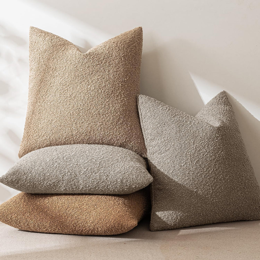 Miulee 18x18 Inch Decorative Pillow Covers for Couch Bed Set of 2 Textured Boucle Neutral Throw Pillow Covers Light Taupe Accent Solid Pill…