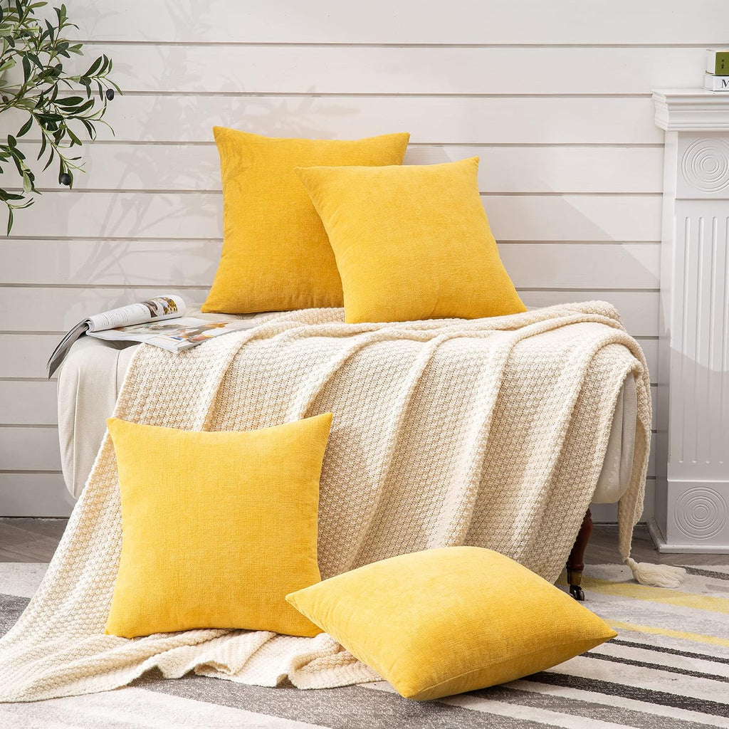 Gawamay Decorative Square Throw Pillow Covers 18"x18" Inch Set of 4, Super Soft Chenille Pillows Cover Fall Pillowcase for Living Room Bedr…