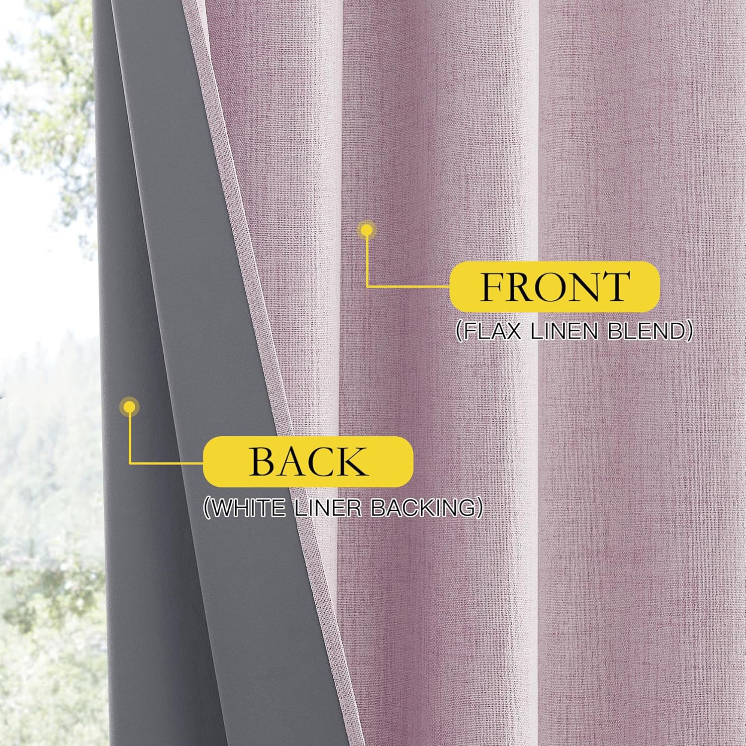 NICETOWN Pink Vintage Linen 100% Blackout Curtains for Living Room, Thermal Insulated Curtains 63" Long, Noise Reducing Window Treatment…
