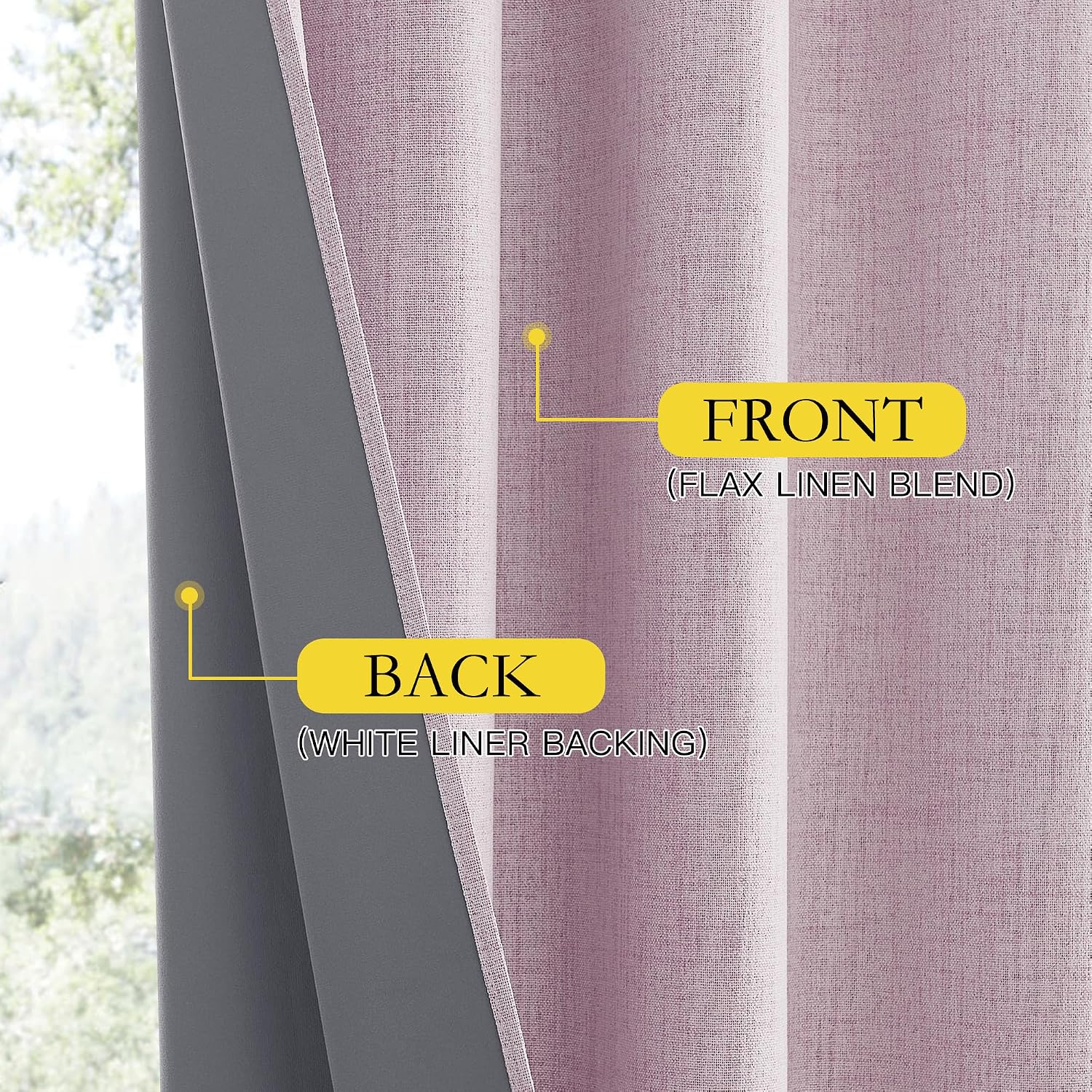 NICETOWN Pink Vintage Linen 100% Blackout Curtains for Living Room, Thermal Insulated Curtains 72" Long, Noise Reducing Window Treatment…
