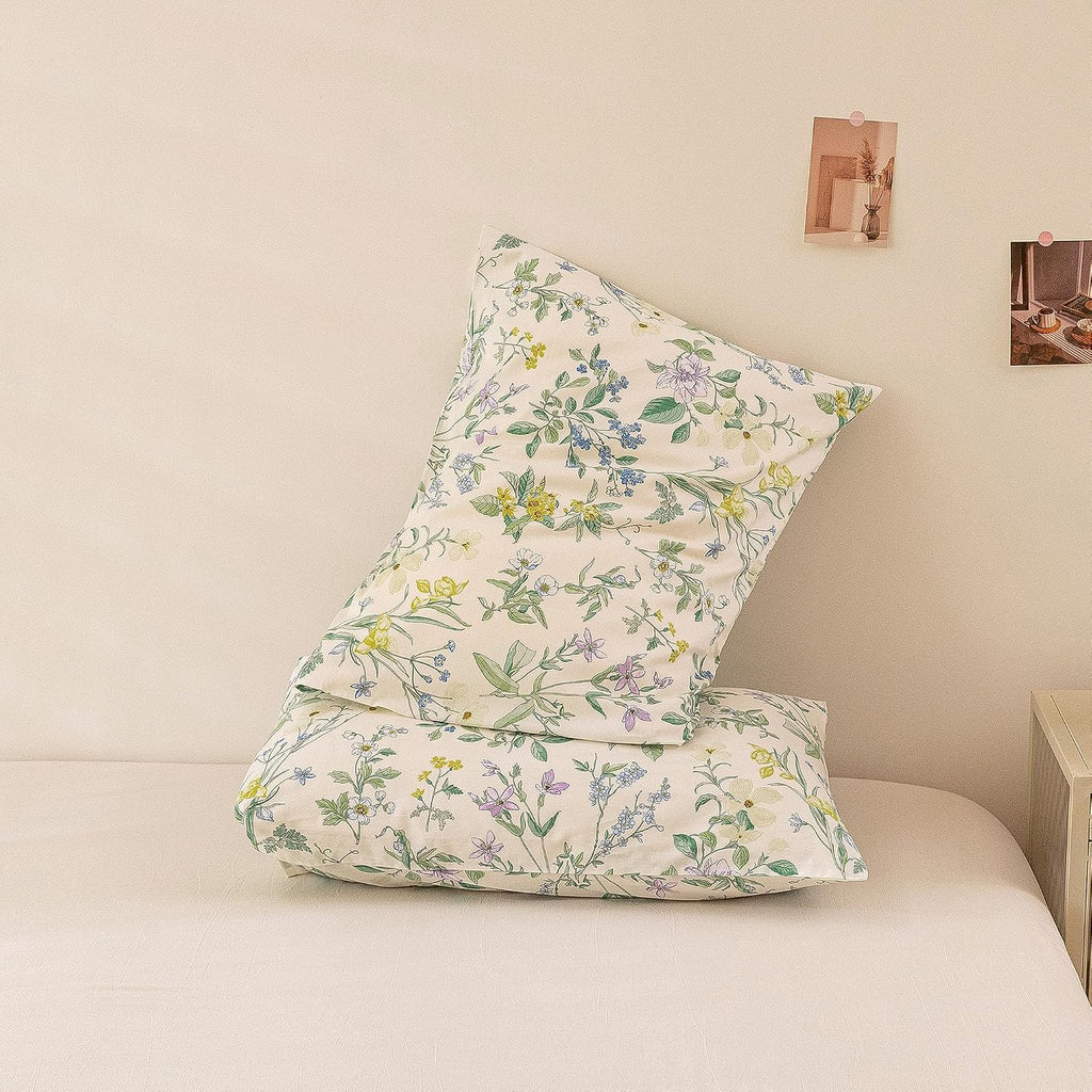 ECOCOTT Floral Pillowcases King Size Set of 2, 100% Washed Cotton Pillow Cases with Envelope Closure, Botanical Wildflower Printed Pillow…