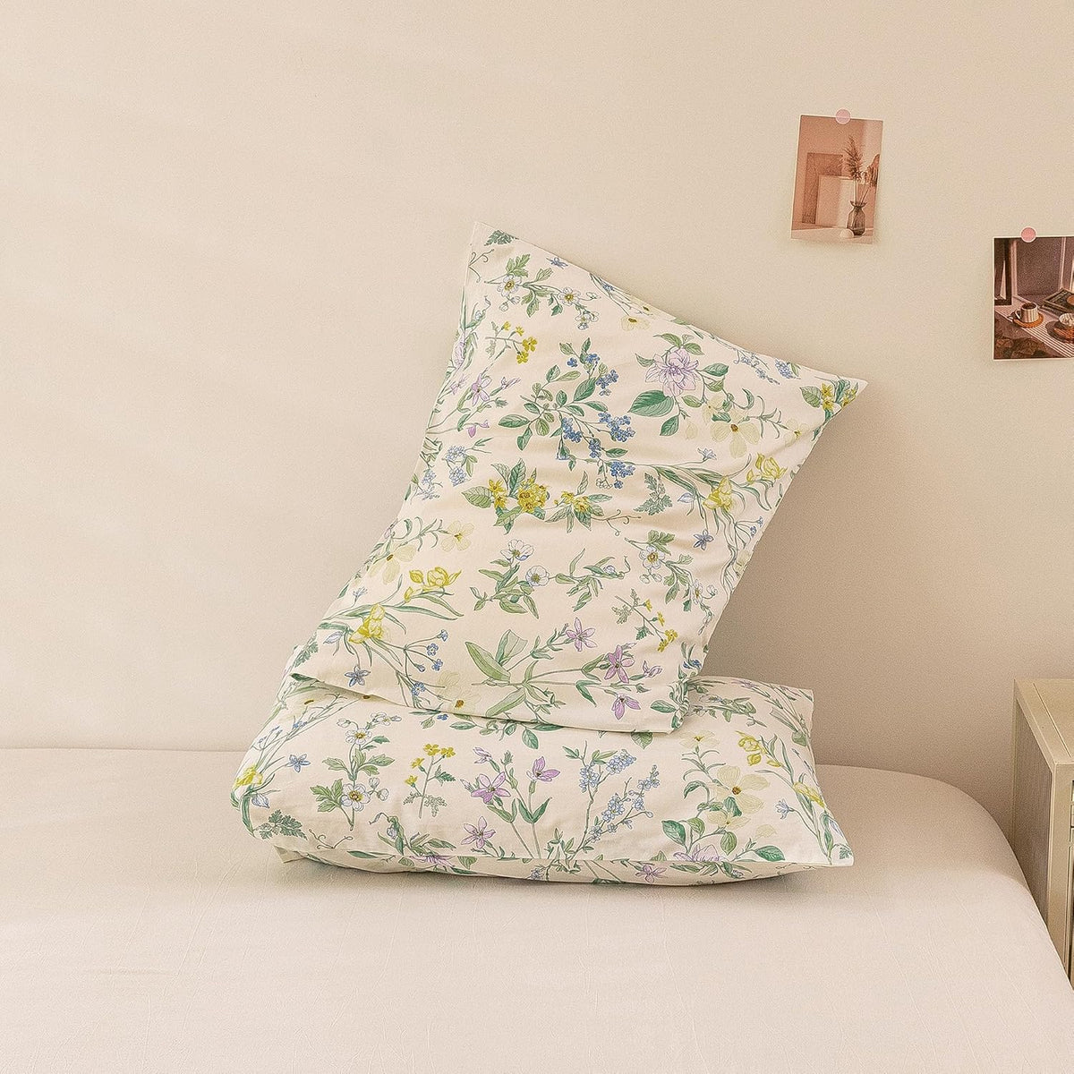 ECOCOTT Floral Pillowcases Standard Size Set of 2, 100% Washed Cotton Pillow Cases with Envelope Closure, Botanical Wildflower Printed…