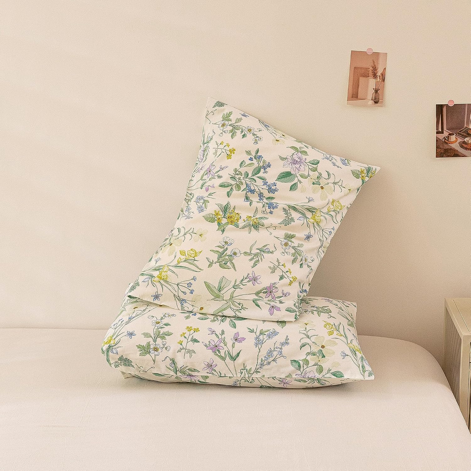 ECOCOTT Floral Pillowcases Queen Size Set of 2, 100% Washed Cotton Pillow Cases with Envelope Closure, Botanical Wildflower Printed…
