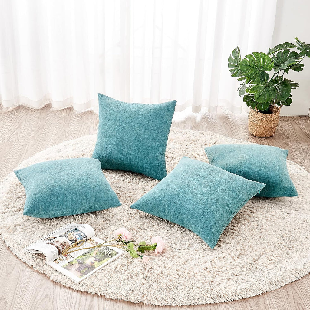 Gawamay Decorative Square Throw Pillow Covers 18"x18" Inch Set of 4, Super Soft Chenille Pillows Farmhouse Fall Pillowcase for Living Room…