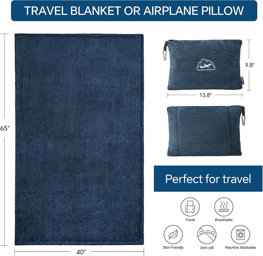 Bedelite Travel Blanket with Bag, Ultra-Soft Jacquard Fleece Blanket with Luggage Sleeve & Backpack Clip, Airplane Blanket Travel Essential…