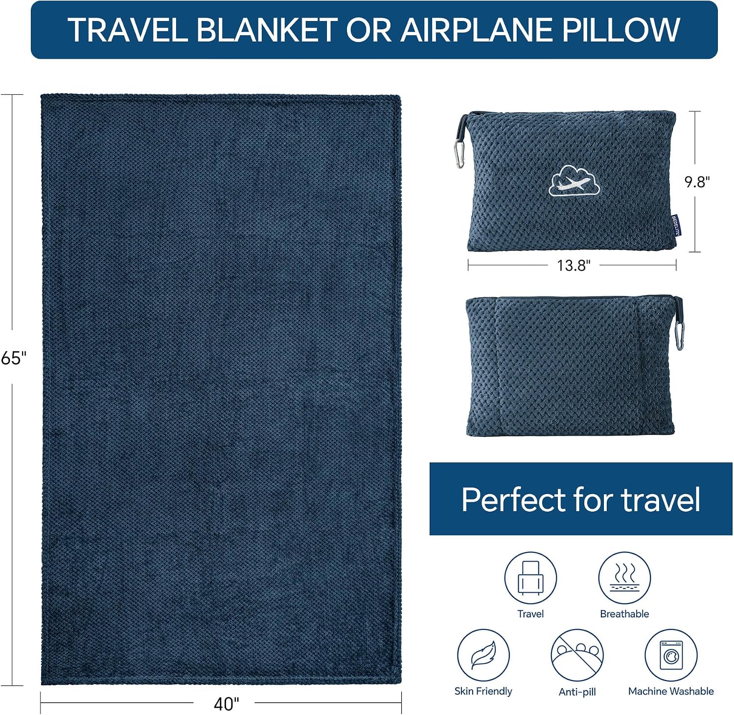 Bedelite Travel Blanket with Bag, Ultra-Soft Jacquard Fleece Blanket with Luggage Sleeve & Backpack Clip, Airplane Blanket Travel Essential…