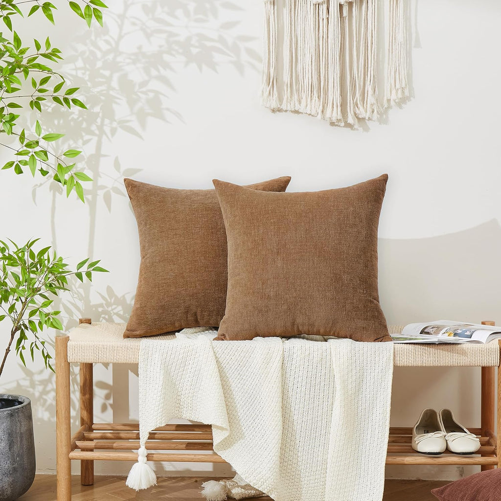 Gawamay Decorative Square Throw Pillow Covers 18"x18" Inch Set of 2, Super Soft Chenille Pillows Cover Fall Pillowcase for Living Room Bedr…
