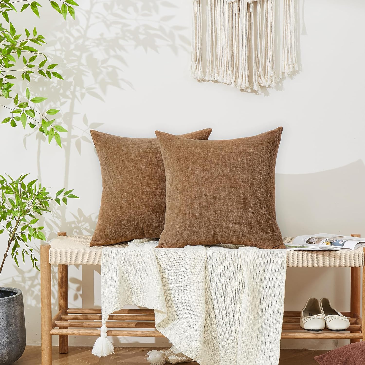 Gawamay Decorative Square Throw Pillow Covers 18"x18" Inch Set of 2, Super Soft Chenille Pillows Cover Fall Pillowcase for Living Room Bedr…