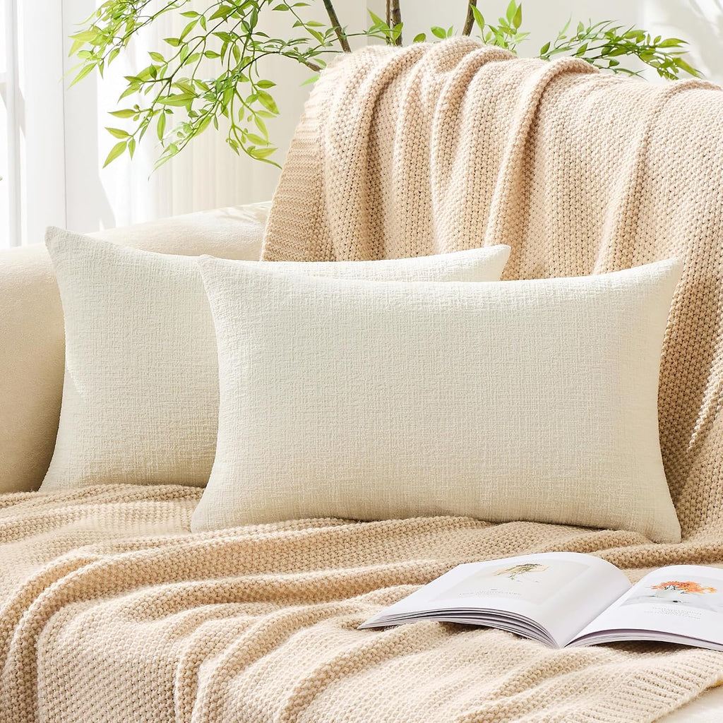 Gawamay Pack of 2 Decorative Lumbar Throw Pillow Covers 20x12 Inch, Soft Chenille Boho Farmhouse Cushion Cases, Couch Pillow Covers for Liv…