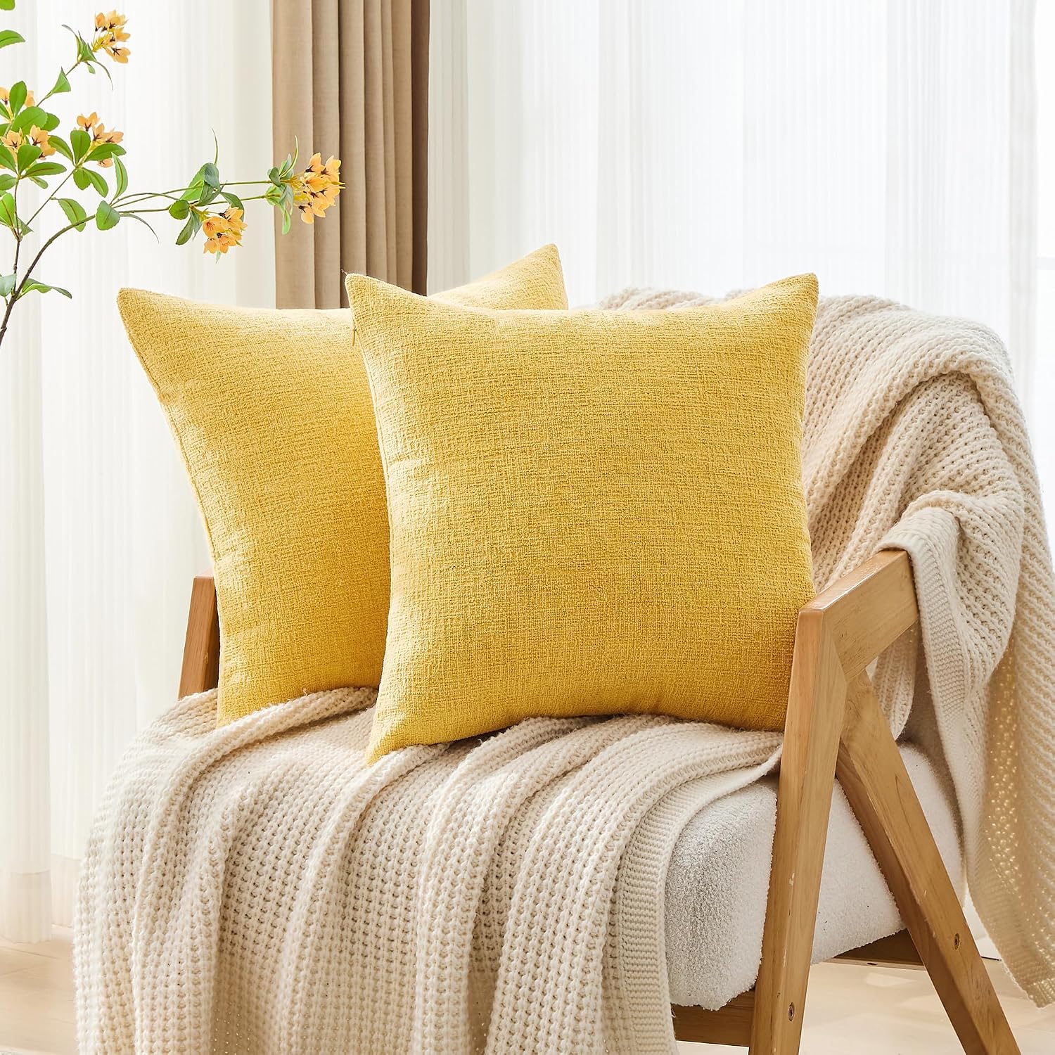 Gawamay Set of 2 Soft Textured Chenille Throw Pillow Covers 22x22 Inch (55x55 CM), Decorative Pillowcases Cushion Covers for Farmhouse Home…
