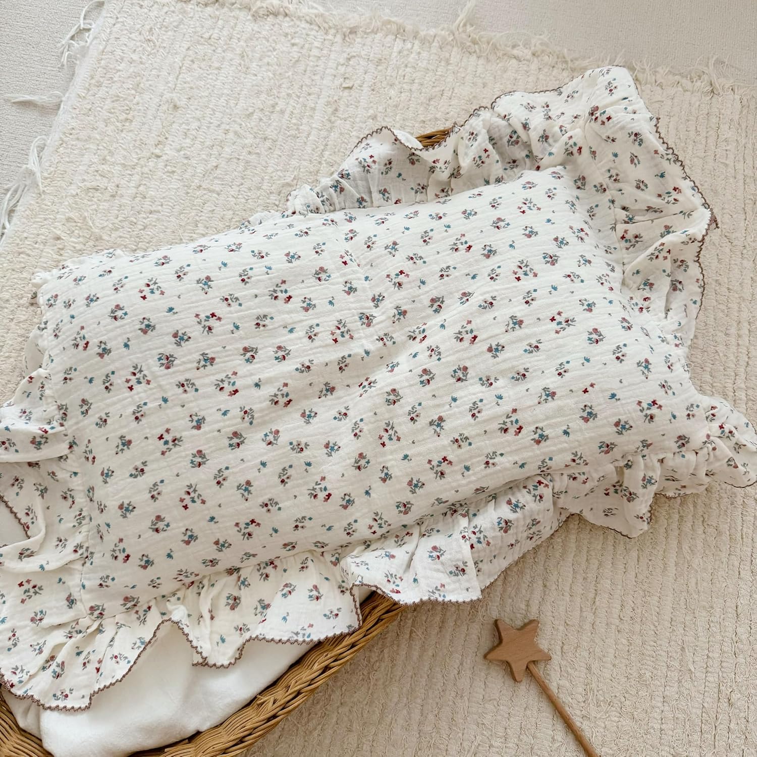 BuLuTu Girls Boys Kids Pillowcase Standard Size, Floral Pattern, 20"x26", 1 pc, Soft Breathable Muslin Cotton Toddler Bed Pillow Cases…