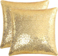 uxcell 2 Pcs Gold Tone Sequin Throw Pillow Covers, Shiny Sparkling Comfy Satin Sequin Cushion Covers, Decorative Pillowcases for…