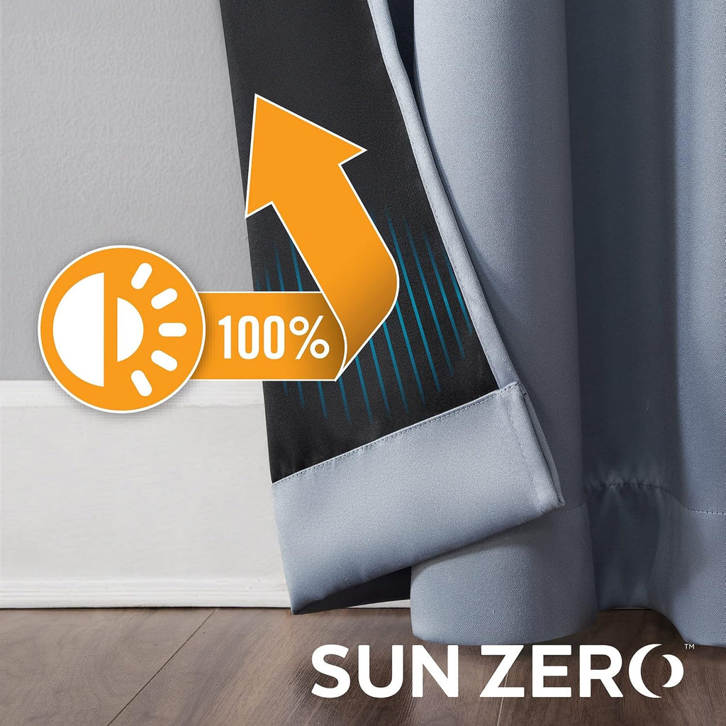 Sun Zero Nordic 2-pack Theater Grade Extreme 100% Blackout Grommet Curtain Panel Pair, 52" x 63", Haze
