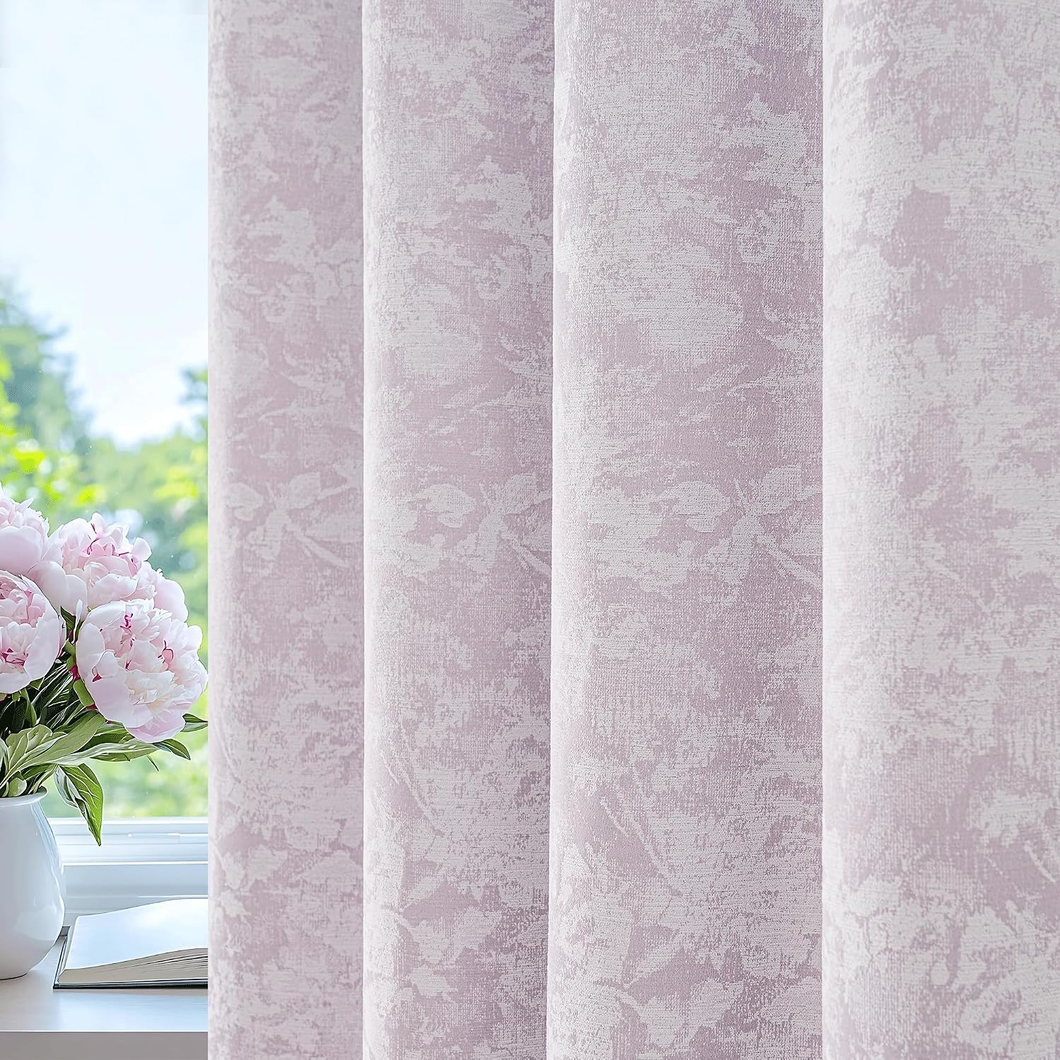 Beauoop Purple Floral Jacquard Blackout Curtains 72 Inches Long 2 Panels for Bedroom Living Room Chenille Flower Room Darkening Thermal…