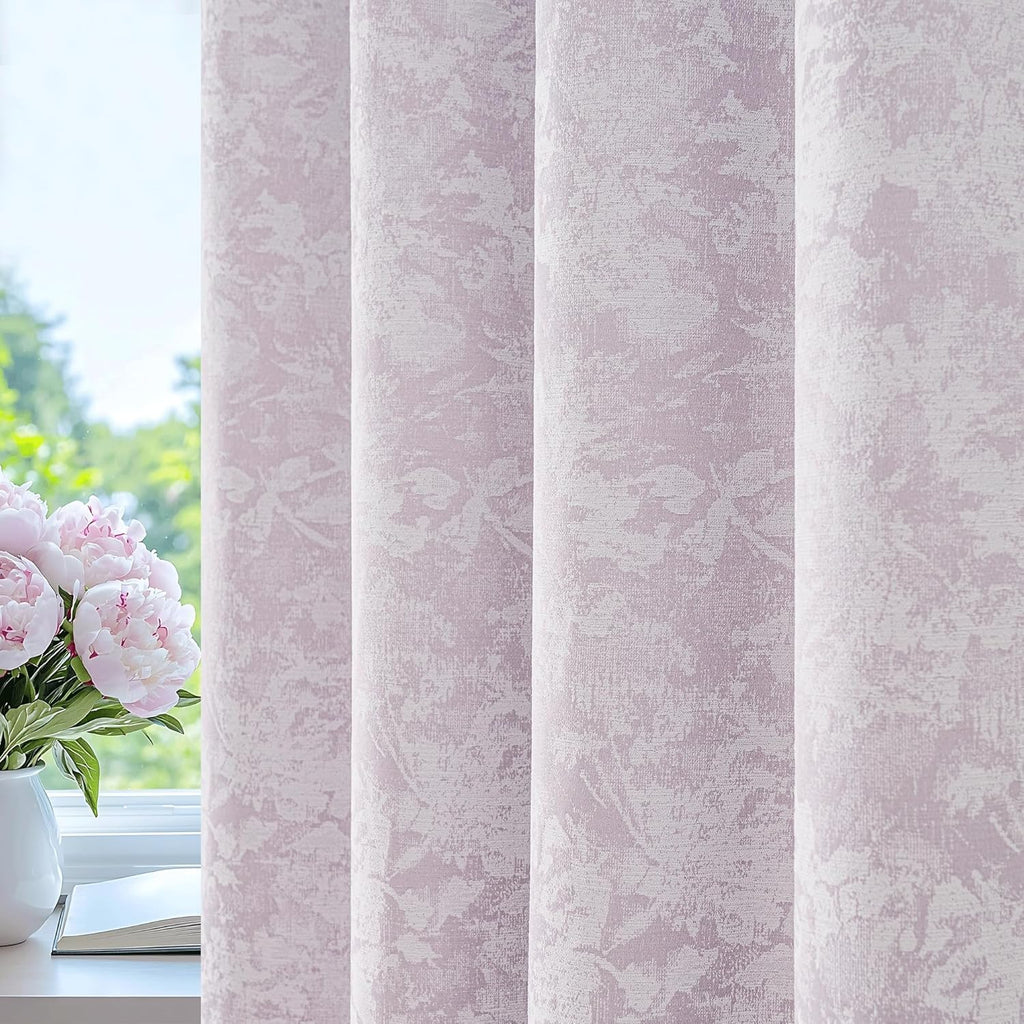 Beauoop Purple Floral Jacquard Blackout Curtains 108 Inches Long 2 Panels for Bedroom Living Room Chenille Flower Room Darkening Thermal…