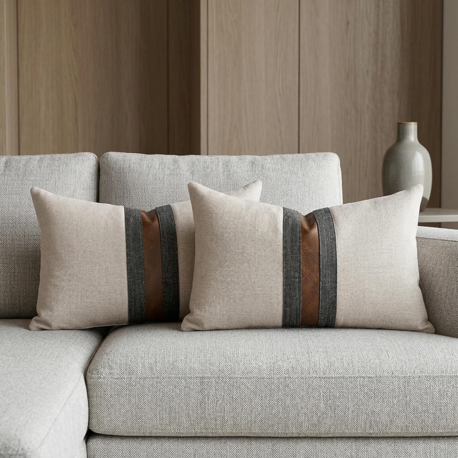 Farmhouse Decorative Outdoor Throw Pillow Covers for Couch Sofa Bed Brown Faux Leather Accent Pillow Cover Modern Decor Pillow Case 12 x…
