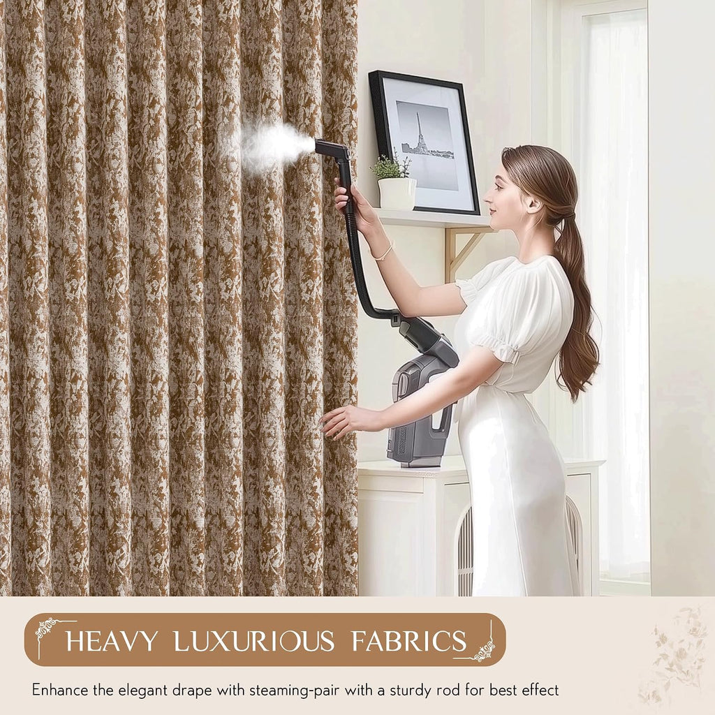 Beauoop Brown Floral Jacquard Blackout Curtains 96 Inches Long 2 Panels for Bedroom Living Room Chenille Flower Room Darkening Thermal…