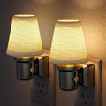 Briignite LED Night Lights Plug into Wall, 2 Pack Linen Fabric Round Platform Decorative Night Light, Dusk to Dawn Sensor,0-100LM…