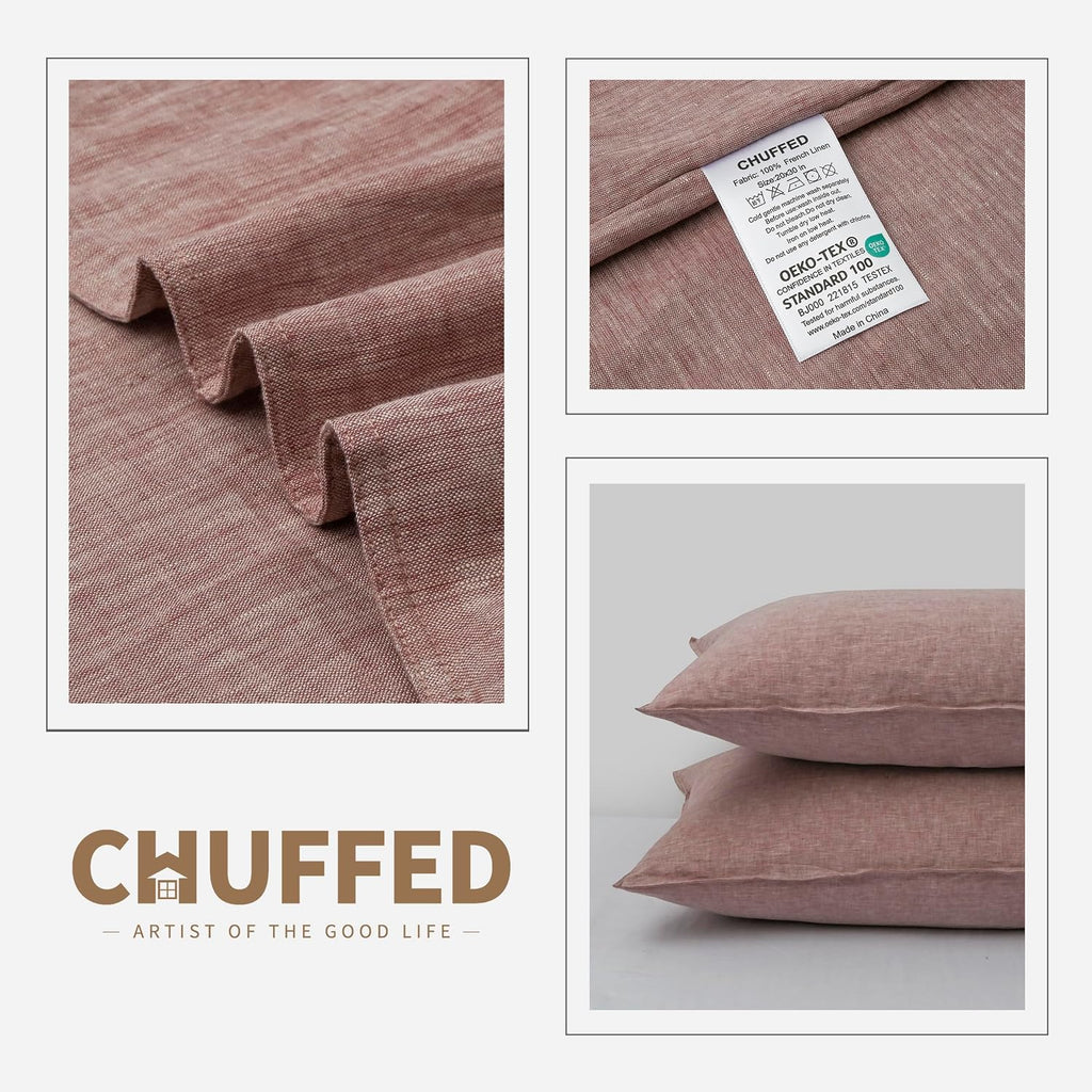 Chuffed Linen Pillowcases 2 Pack 100% Linen Standard Pillow Cases, Breathable and Cooling Washed Pillowshams with Zipper Closure, 20x36 Inc…