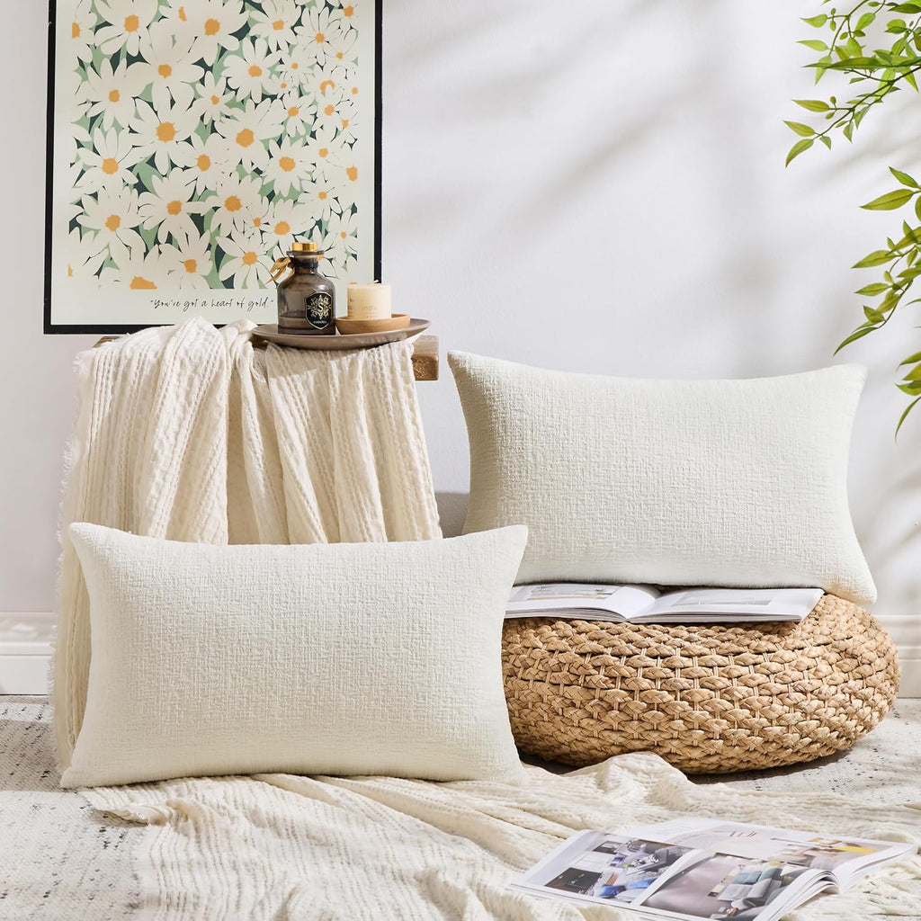 Gawamay Pack of 2 Decorative Lumbar Throw Pillow Covers 20x12 Inch, Soft Chenille Boho Farmhouse Cushion Cases, Couch Pillow Covers for Liv…