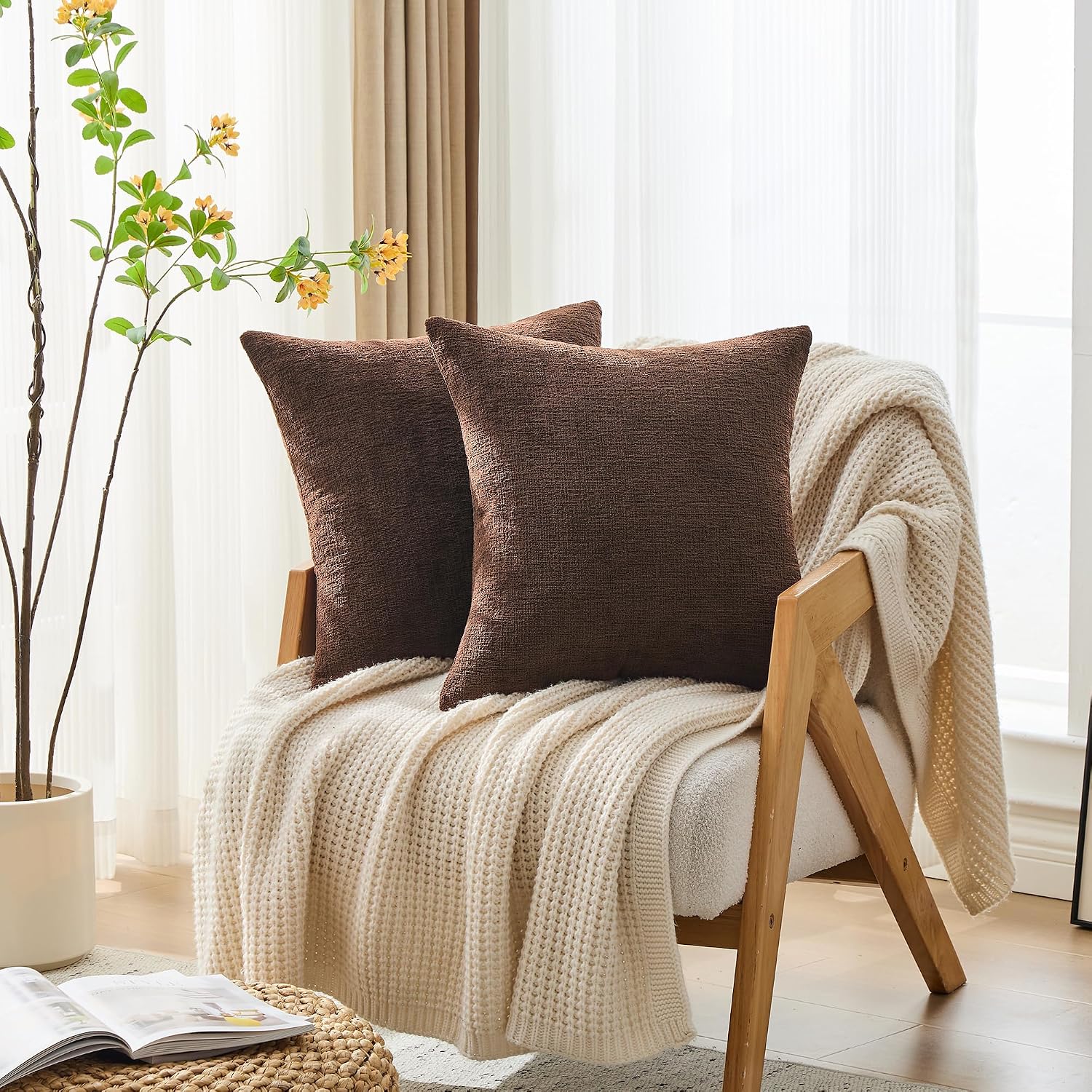 Gawamay Set of 2 Soft Textured Chenille Throw Pillow Covers 20x20 Inch (50x50 CM), Decorative Pillowcases Cushion Covers for Farmhouse Home…