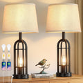 SRJJA Black Table Lamps for Living Room Set of 2 - Farmhouse Lamps for Night Stands with USB A+C, Bedside Lamps for Bedroom, 24''…