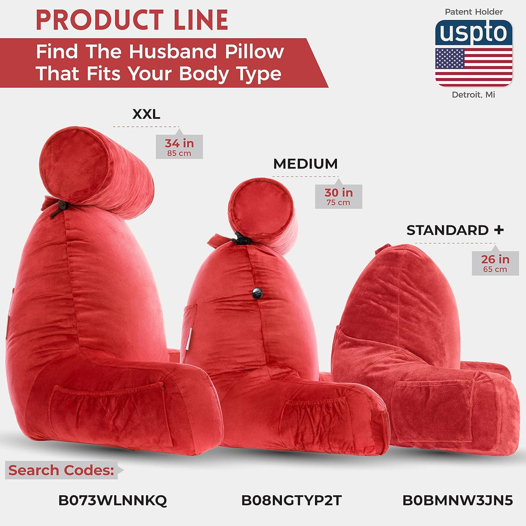 Husband Pillow XXL The Original for Adults - 30" Tall Backrest for Sitting Up in Bed - Firm Support Reading & Bed Rest Pillows for…