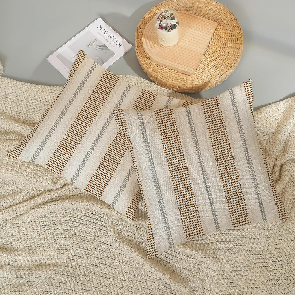 Brown Grey Gray Outdoor Pillow Covers 18x18 Set of 2 Boho Polka Dot Striped Throw Pillows Abstract Modern Geometry Decorative Pillow…