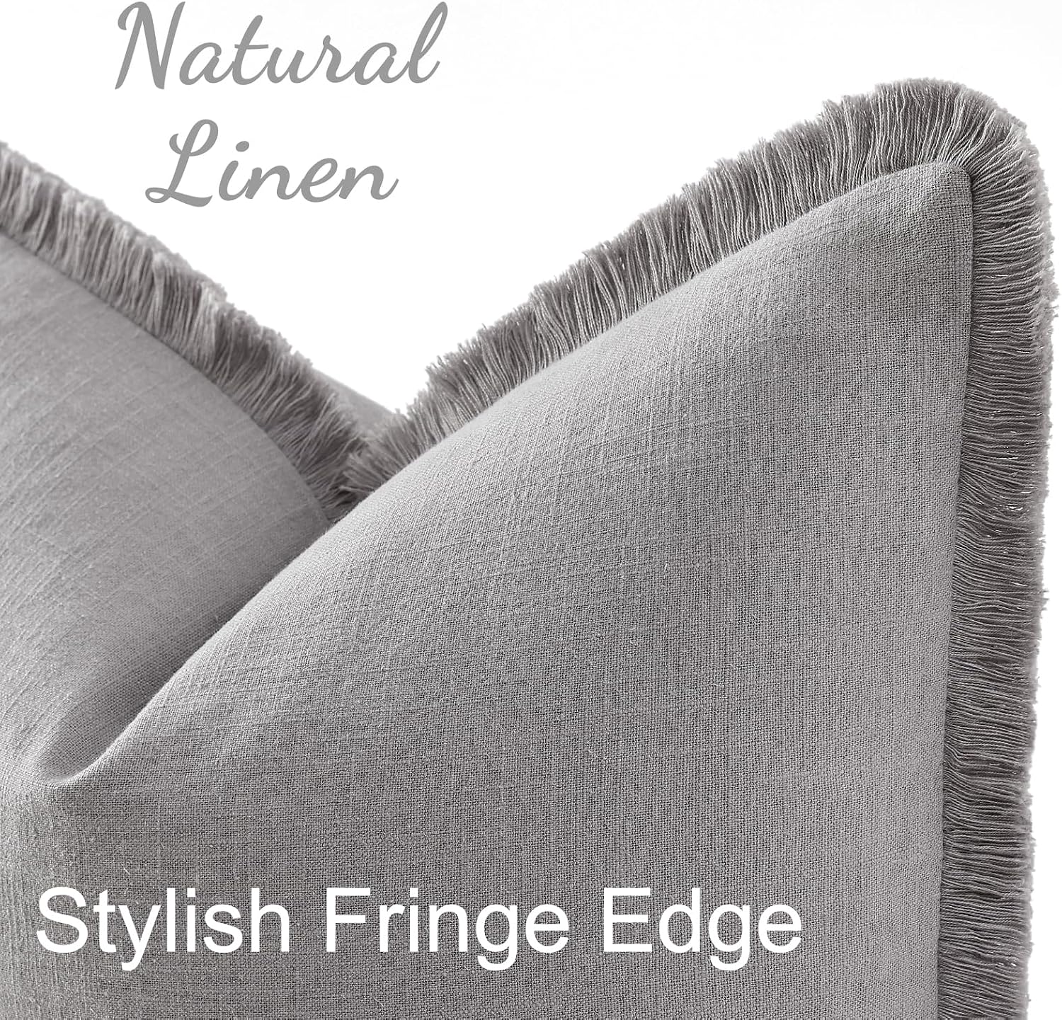 decorUhome Summer Decorative Neutral Linen Fringe Euro Sham Throw Pillow Covers Set of 2 Light Grey Pillow Covers with Tassels Soft Farmhou…