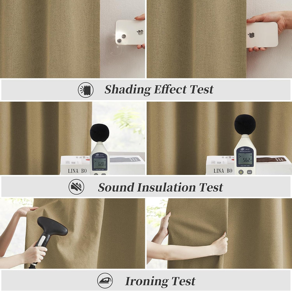 Keqiaosuocai Burlap Linen Blackout Curtains for Ceiling Track System Back Tab, Loop Pocket Curtains Pinch Pleated Drapes for Patio Sliding…