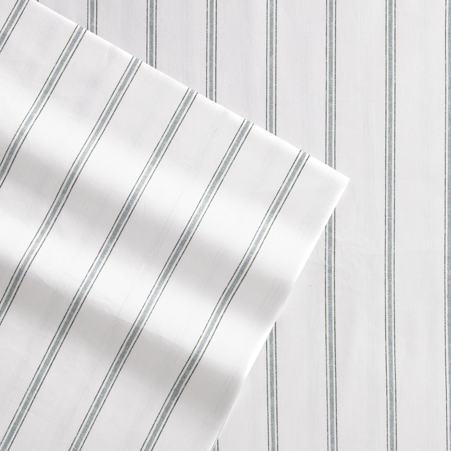 StoneCottage Stone Cottage - Queen Sheets, Cotton Percale Bedding Set, Crisp & Cool Home Decor (Trenton Stripe Green, Queen) Cotton Green