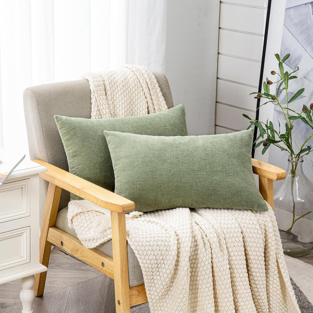 Gawamay Lumbar Decorative Rectangle Throw Pillow Covers 12"x20" Inch Set of 2, Super Soft Chenille Throw Pillowcase for Sofa Living Room Be…