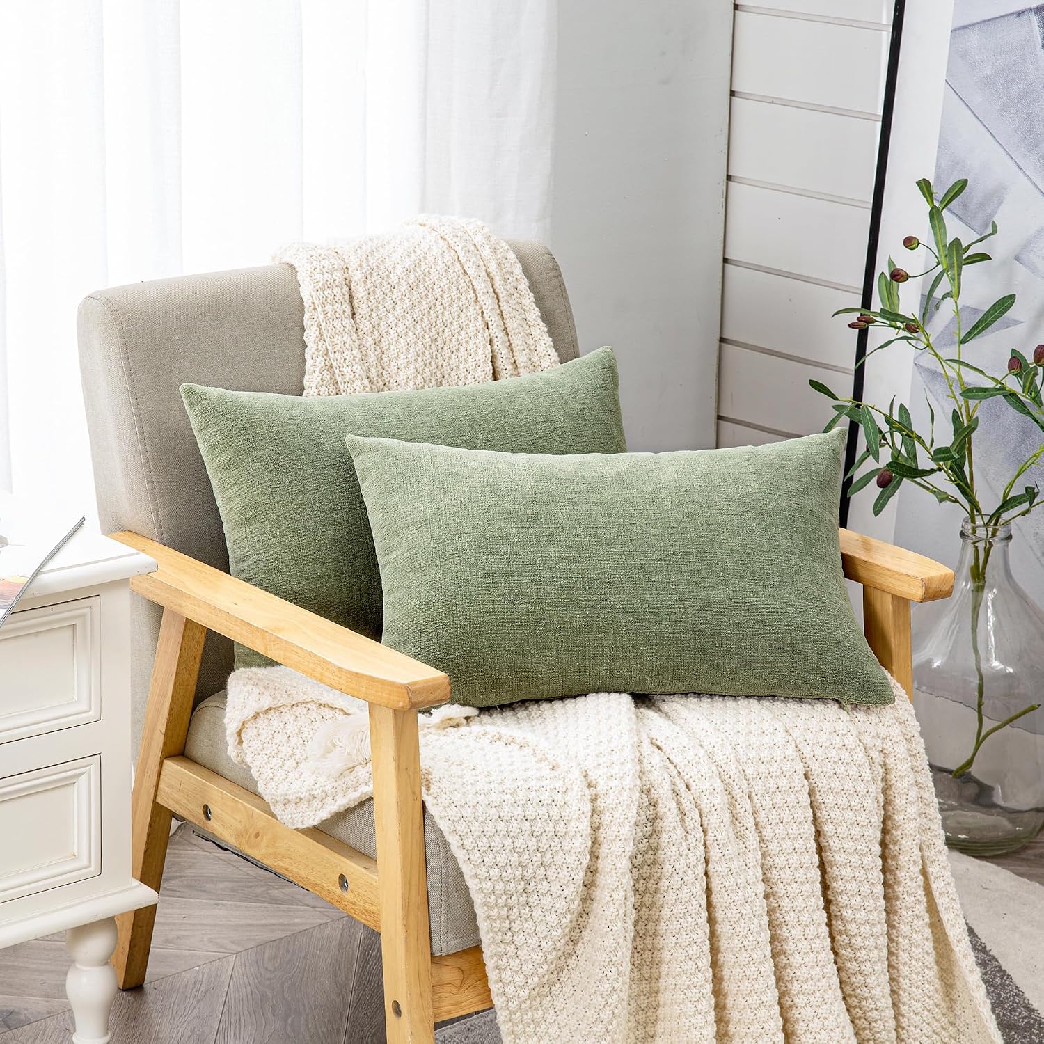 Gawamay Lumbar Decorative Rectangle Throw Pillow Covers 12"x20" Inch Set of 2, Super Soft Chenille Throw Pillowcase for Sofa Living Room Be…
