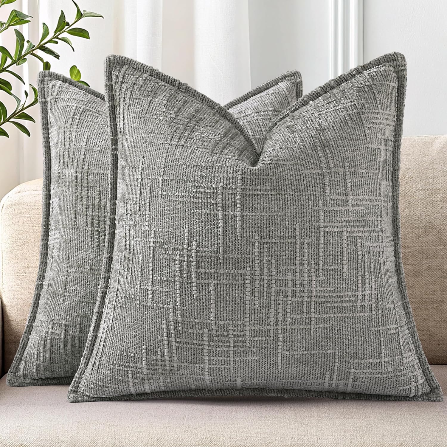 decorUhome Chenille Throw Pillow Covers 22x22 Set of 2, Soft Textured Slubby Modern Decorative Pillow Covers with Elegant Design for Couch,…