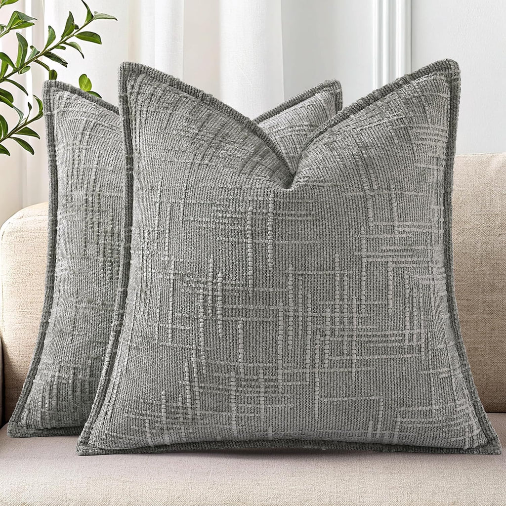 decorUhome Chenille Throw Pillow Covers 24x24 Set of 2, Soft Textured Slubby Modern Decorative Pillow Covers with Elegant Design for Couch,…