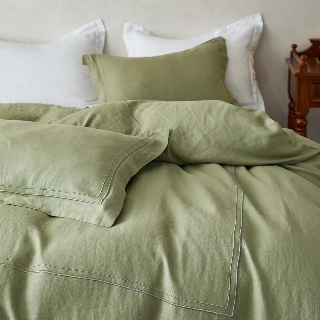 Simple&Opulence 100% Washed Linen Duvet Cover Set 104"x92" - 3 Pieces Soft Farmhouse Comforter Set Double Embroidered with Button Closure…