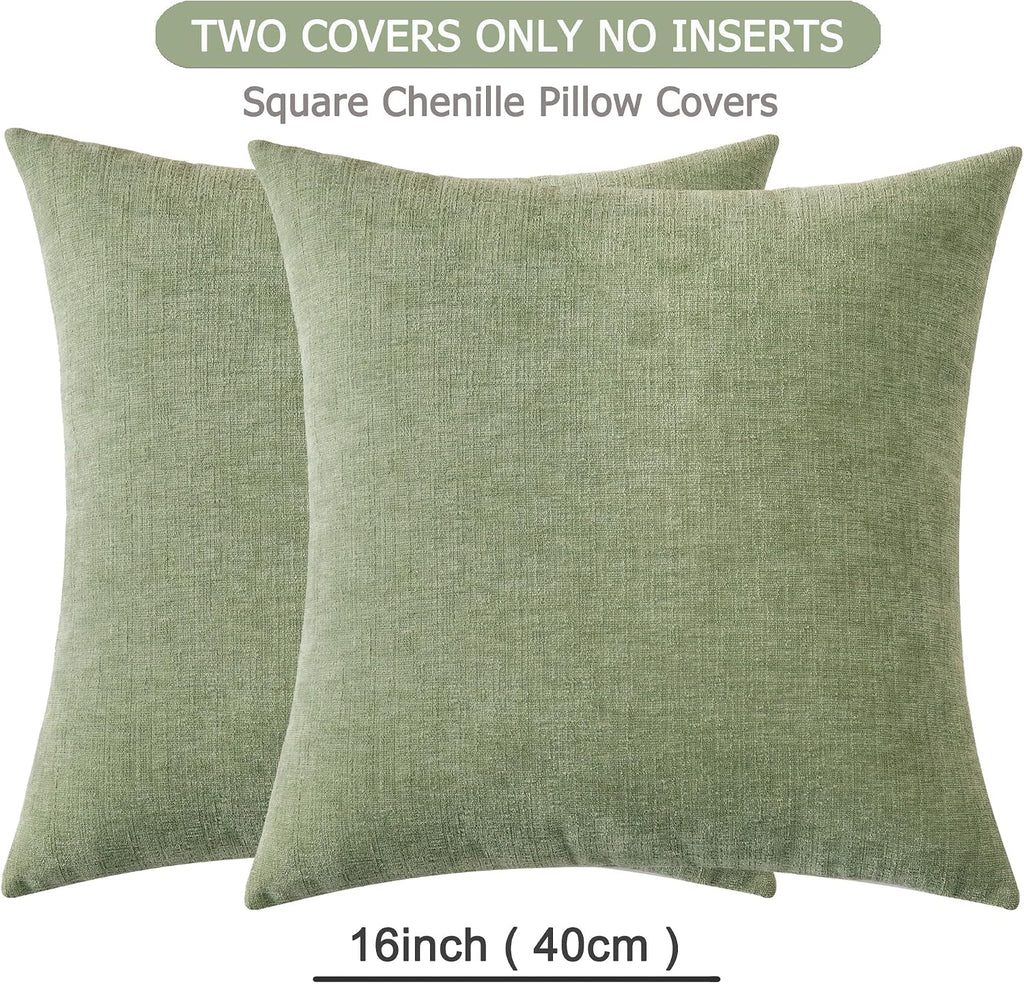 Gawamay Decorative Throw Pillow Covers 16x16 Inch Set of 2, Super Soft Chenille Square Pillows Farmhouse Fall Pillowcase for Living Room Be…